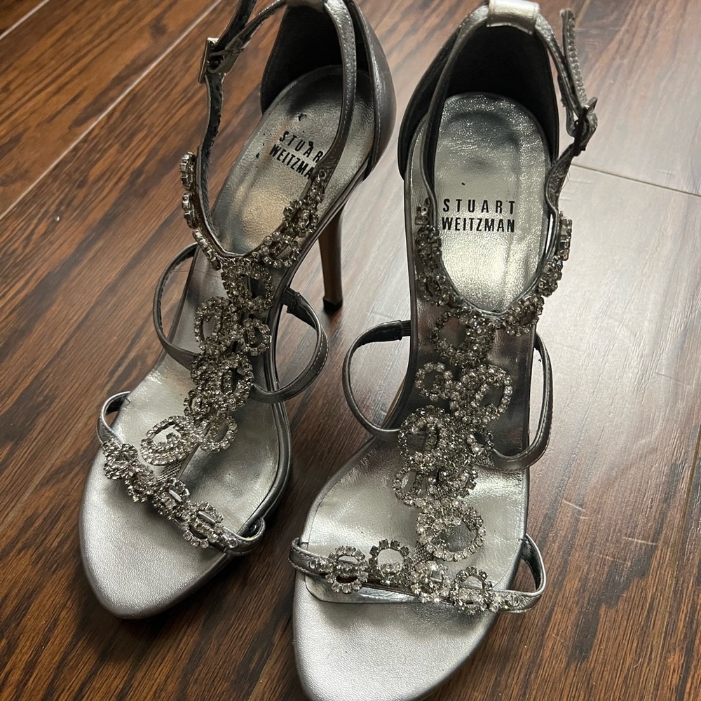 Stuart Weitzman Silver Embellished Women's Heels